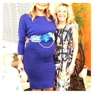 Blue maternity dress with sash